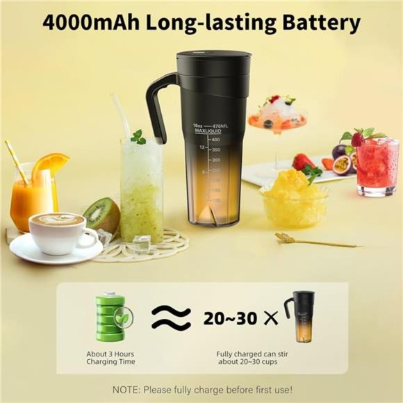 16 Oz Rechargeable USB-C Personal Size Blender with 6 Blades,  Black - Picture 4 of 6